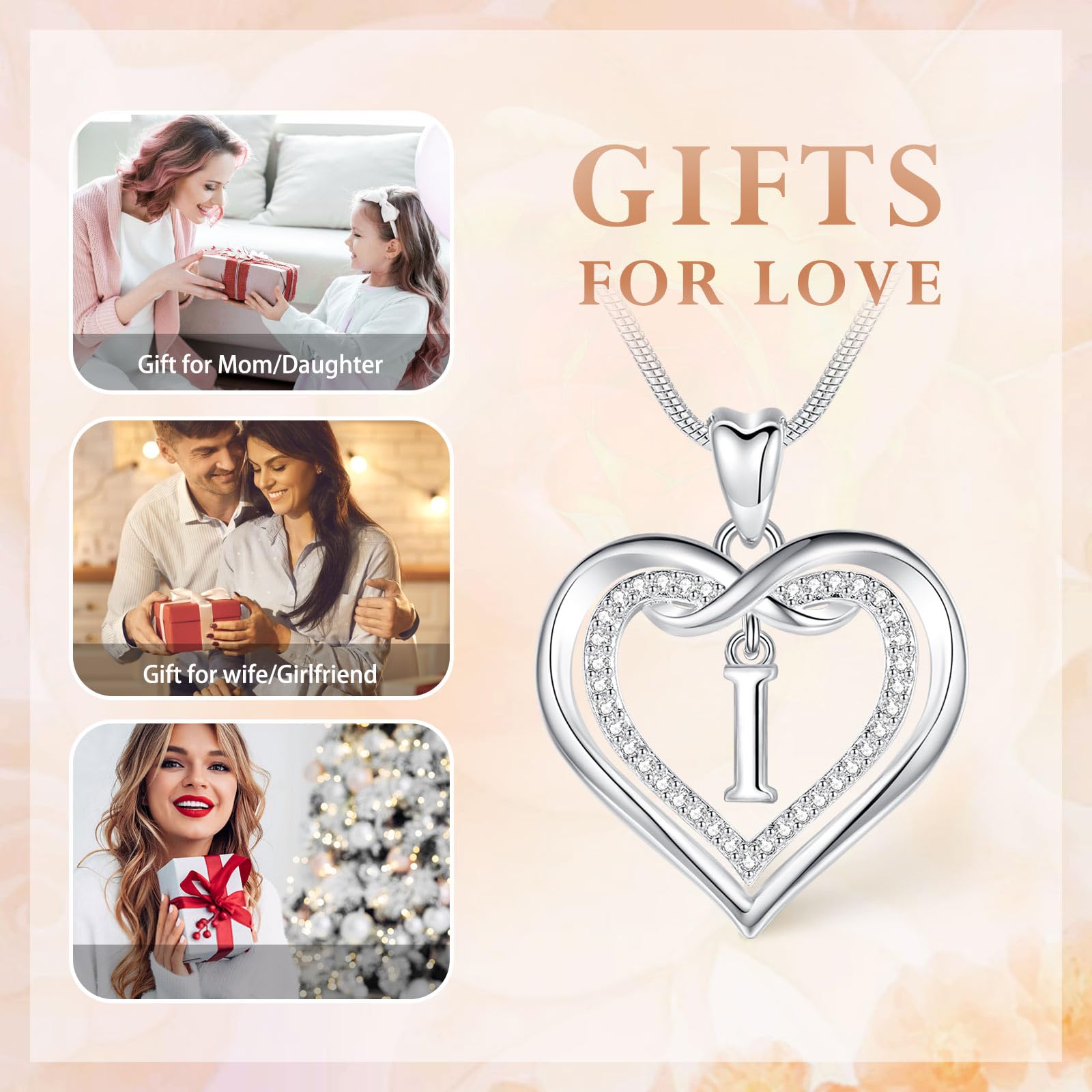 EUDORA Harmony Ball Collana con Iniziale per donne, Regalo di Gioielli con Pendente a Doppia Lettera a Cuore, Nome Dell'alfabeto Regalo di Compleanno Personalizzato per Mamma Figlia, 22"