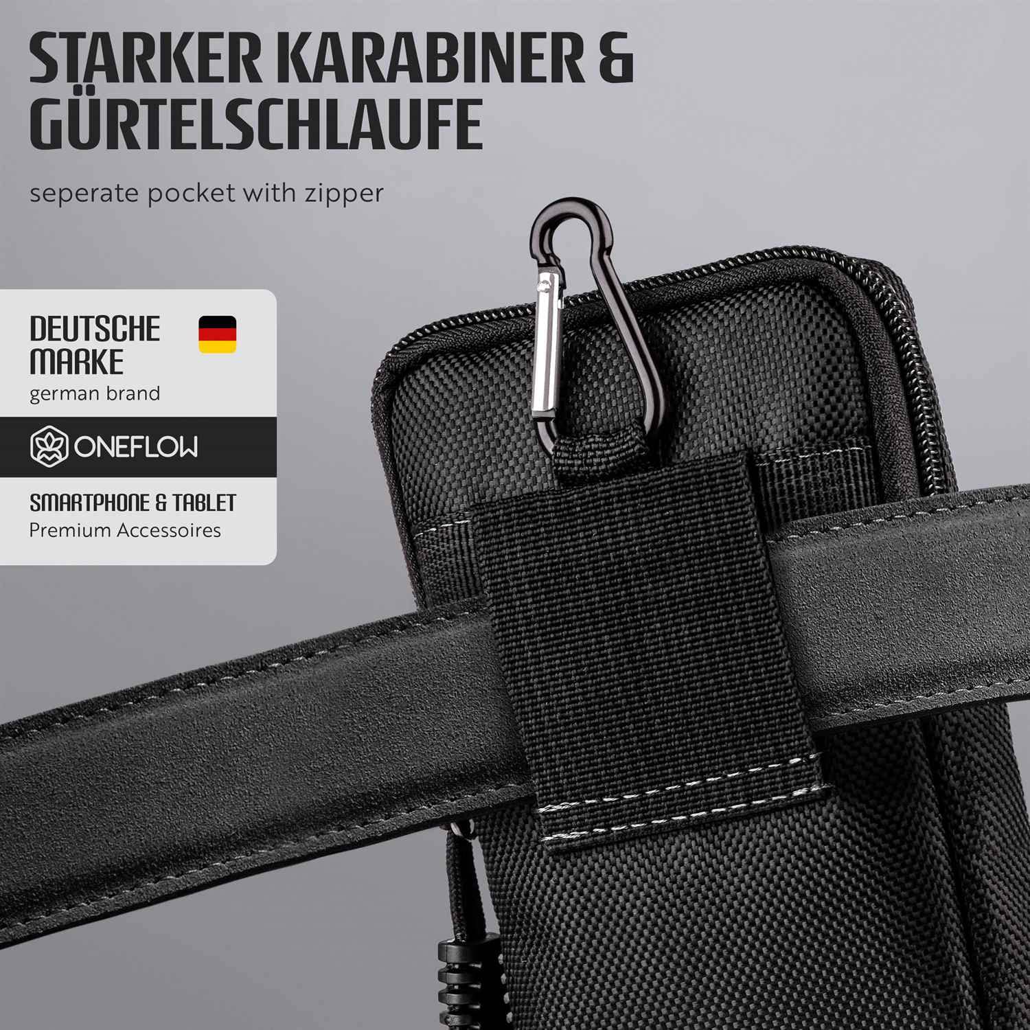 ONEFLOW Survival Case do Samsung Galaxy A23 5G pokrowiec na pasek z nylonu z karabińczykiem, taktyczna torba EDC z uchwytem na pasek, etui na telefon komórkowy, etui na telefon komórkowy, czarne