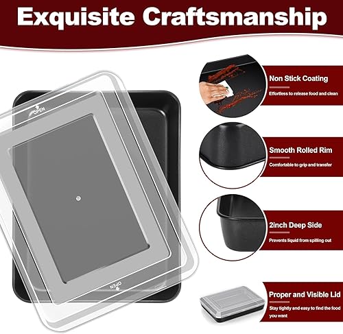 Miniatura 3 de TeamFar Sartén para lasaña con tapa, molde rectangular revestido de brownie de 12.5 pulgadas con núcleo de acero inoxidable y revestimiento