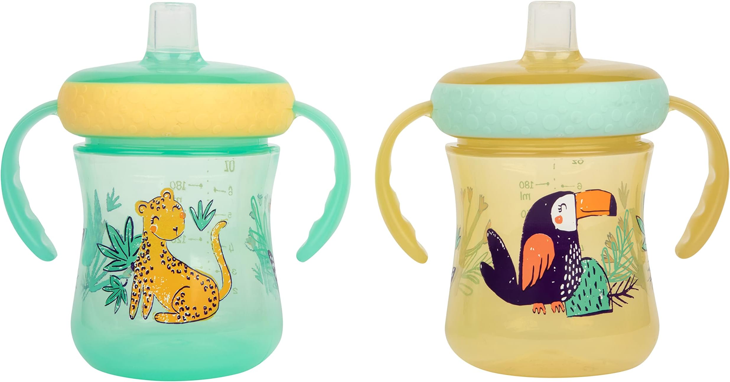 The First Years Soft Spout Trainer Toddler Cups - Leopard and Toucan -Jungle Themed Trainer Sippy Cups for Toddlers - 2 Count