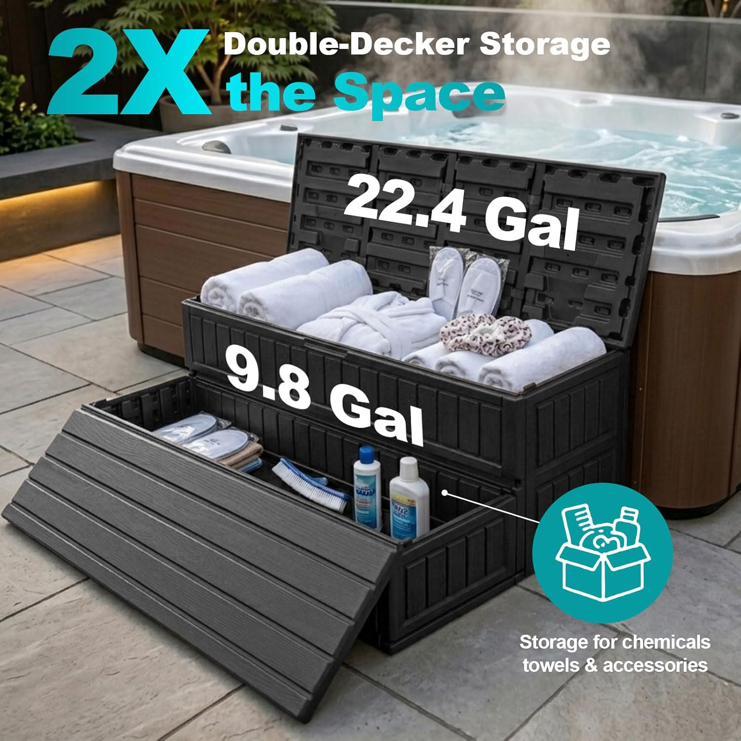 Hot Tub Steps with Storage, 2-Step Stairs for Outdoor Indoor, Non-Slip Heavy Duty 1000 lbs Load Capacity, Universal Step Stool for RV, Camper, Patio and Bath Tub, Black