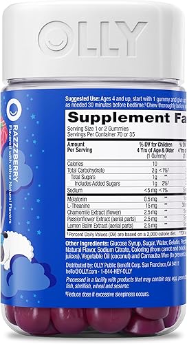Miniatura 8 de OLLY Gomitas para dormir para niños, 0.5 mg de melatonina, L teanina, manzanilla y bálsamo de limón, duerme más rápido, frambuesa, 70 unidades
