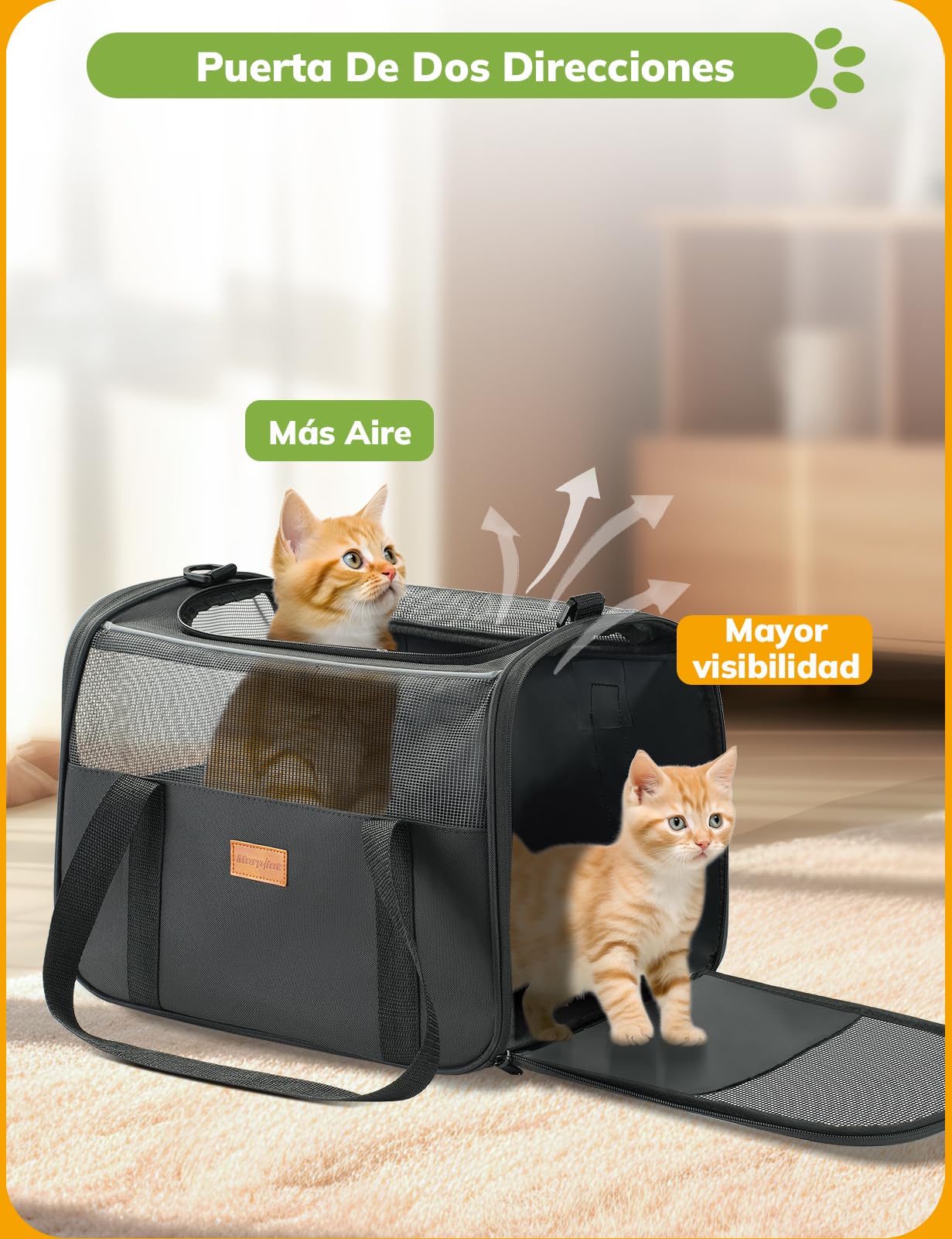 Morpilot Transportín Perro y Gato, Bolsa de Transporte Plegable y Transpirable con Correa de Hombro Ajustable, Ideal para Gatos y Mochila de Viaje para Perros Pequeños - 4