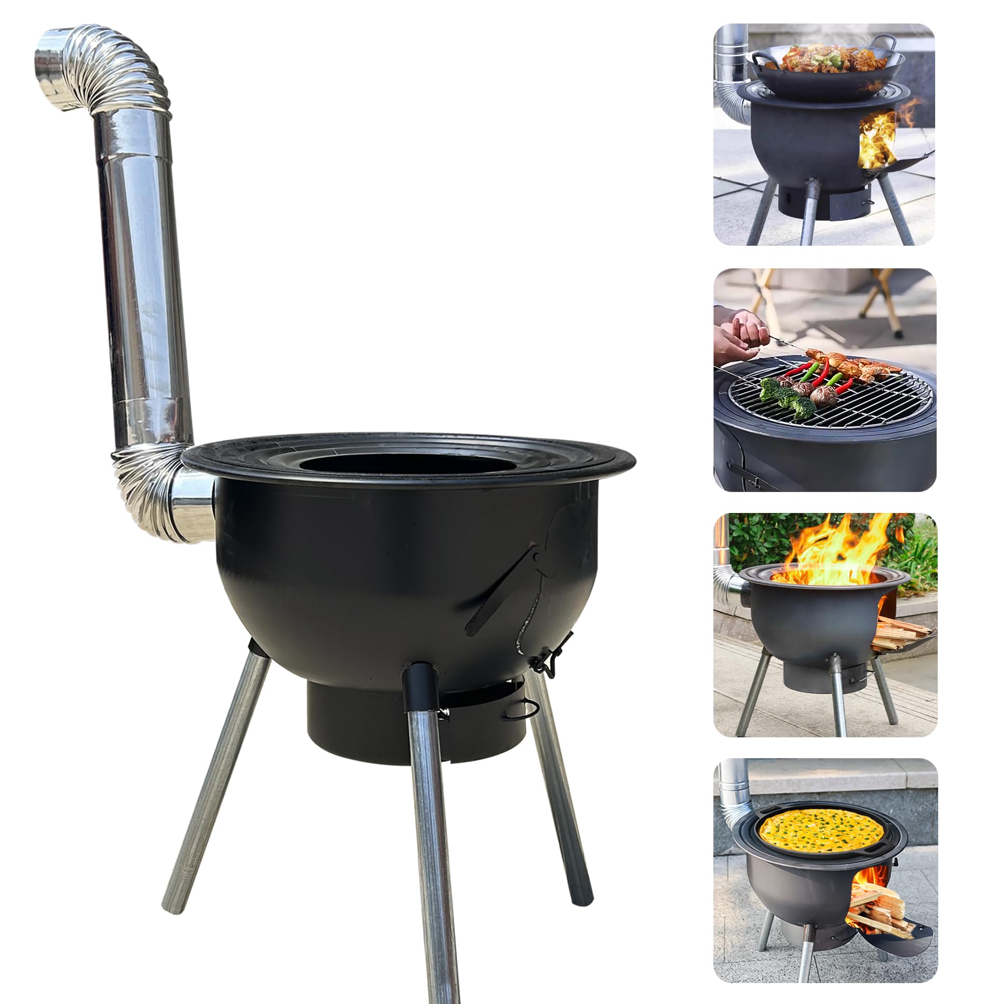 Multifunction Wood Burning Stove with Grill Rack,Large Portable Charcoal Grill,Camping Rocket Stove for Outdoor/Backyard Cooking,Chinese Wood Stove,Off Grid Living Supplies