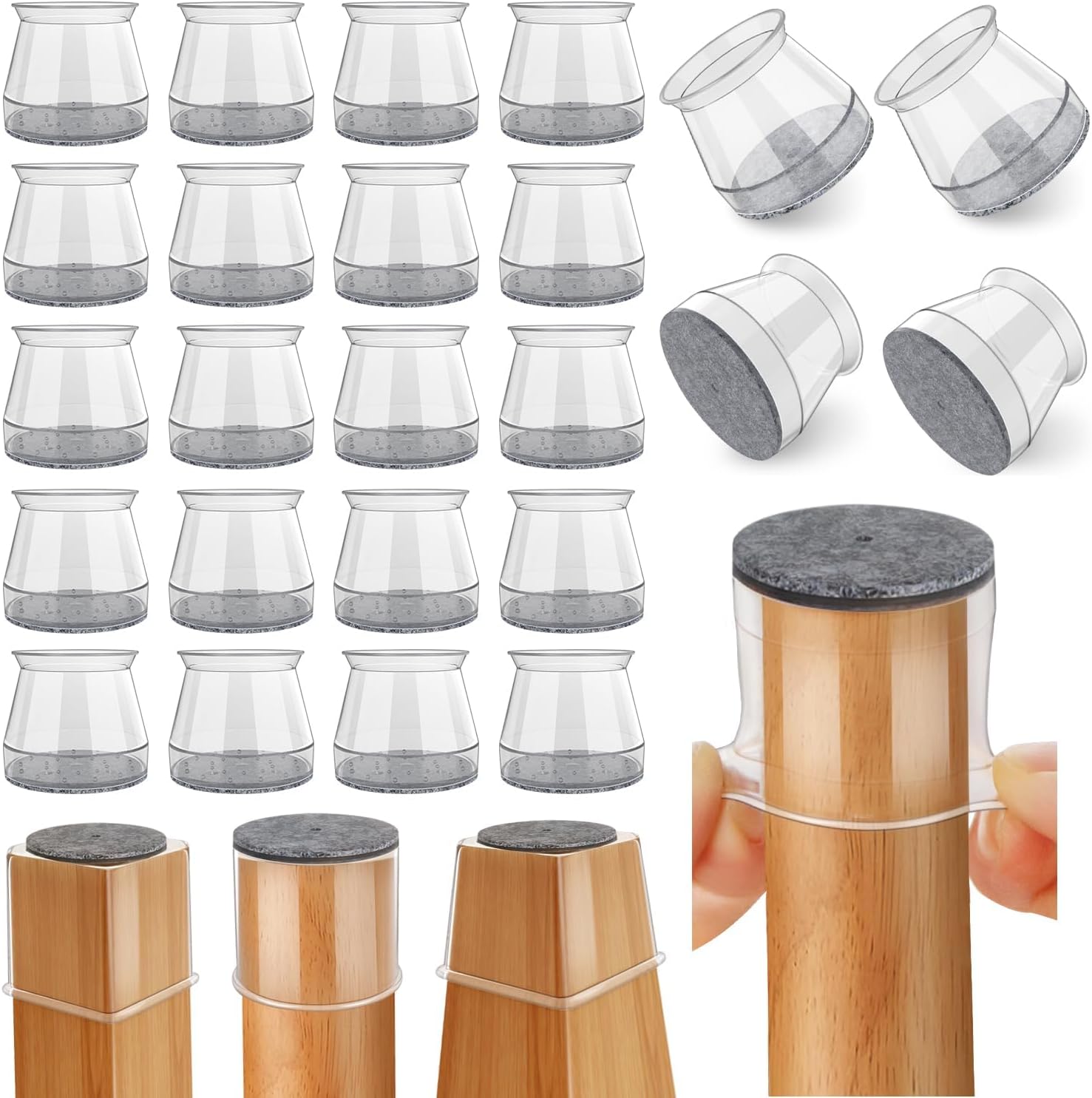 vysane Chair Leg Floor Protectors, Silicone Felt Furniture Leg Pads Caps Covers for Hardwood Floors Clear (Small(Fit 0.9"-1.29"), 8)