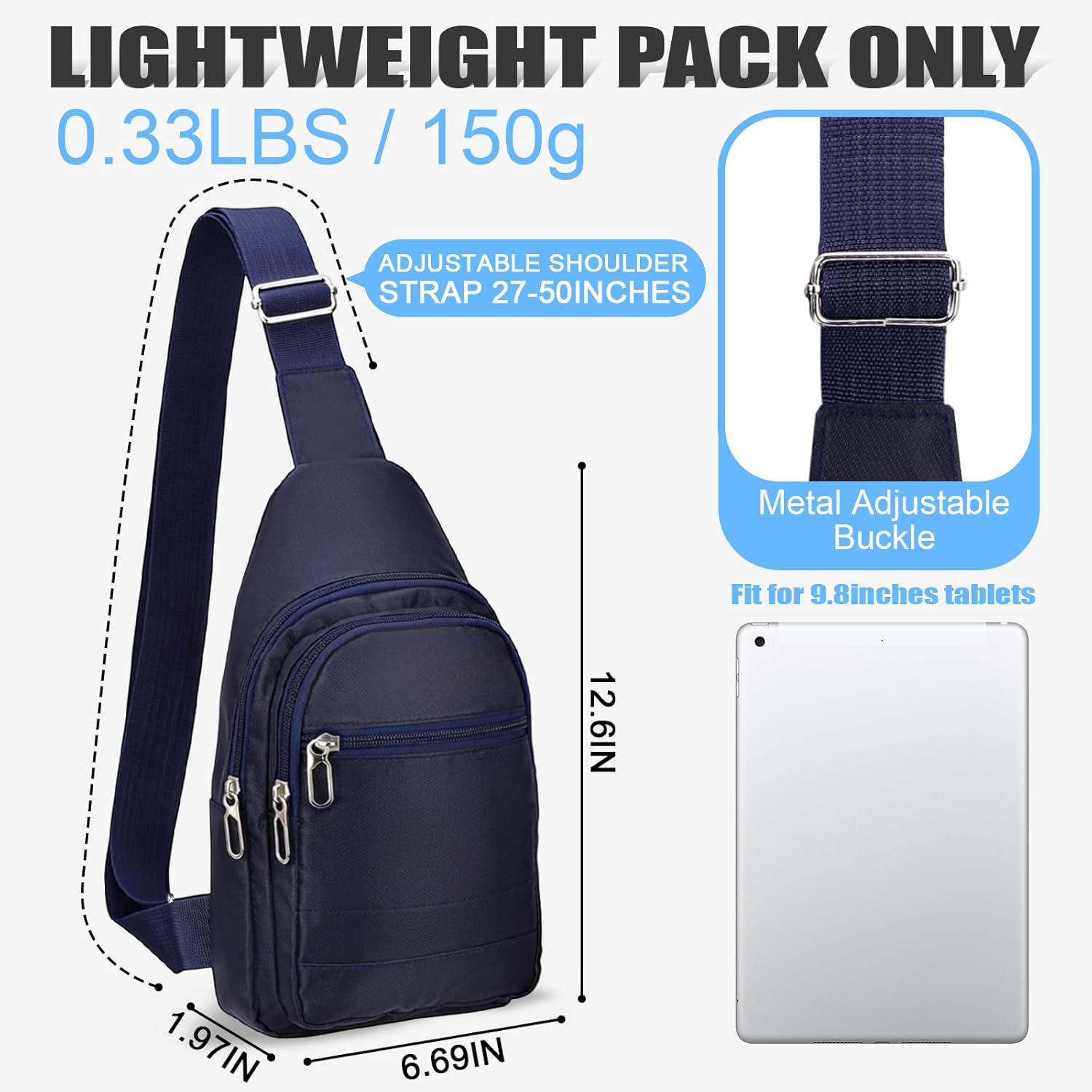 10 Pack Sling Bags for Men Anti-theft Crossbody Backpack Bags for Women Small Travel Hiking Cross Body Shoulder Sling(Blue)
