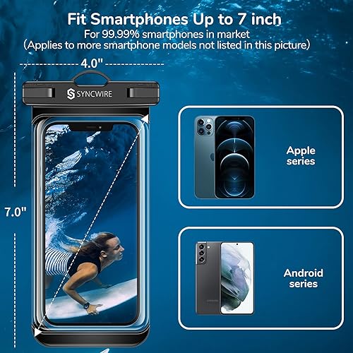 Miniatura 6 de Paquete de 2 Funda impermeable Syncwire IPX8 universal impermeable para teléfono, bolsa seca, funda impermeable compatible con 13, 12 Pro Max 11 Pro
