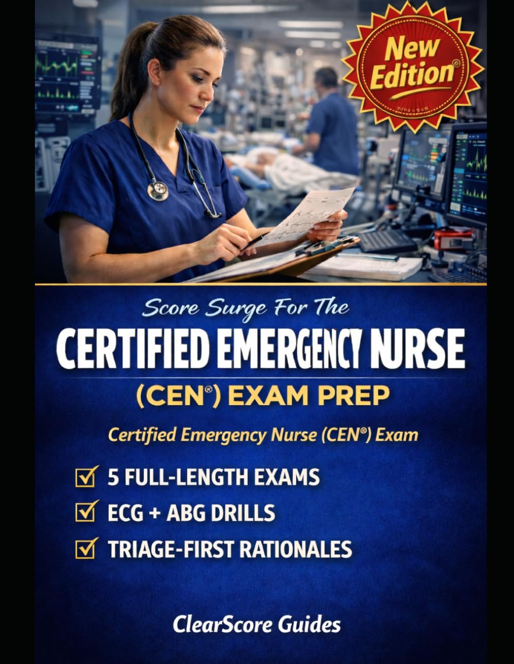 SCORE SURGE FOR THE CEN EMERGENCY NURSING EXAM: TRIAGE DECISION-MAKING SCENARIOS, 12-LEAD EKG AND ABG STRIP INTERPRETATION DRILLS, TRAUMA AND MEDICAL ... PRACTICE EXAMS WITH ANSWER RATIONALES