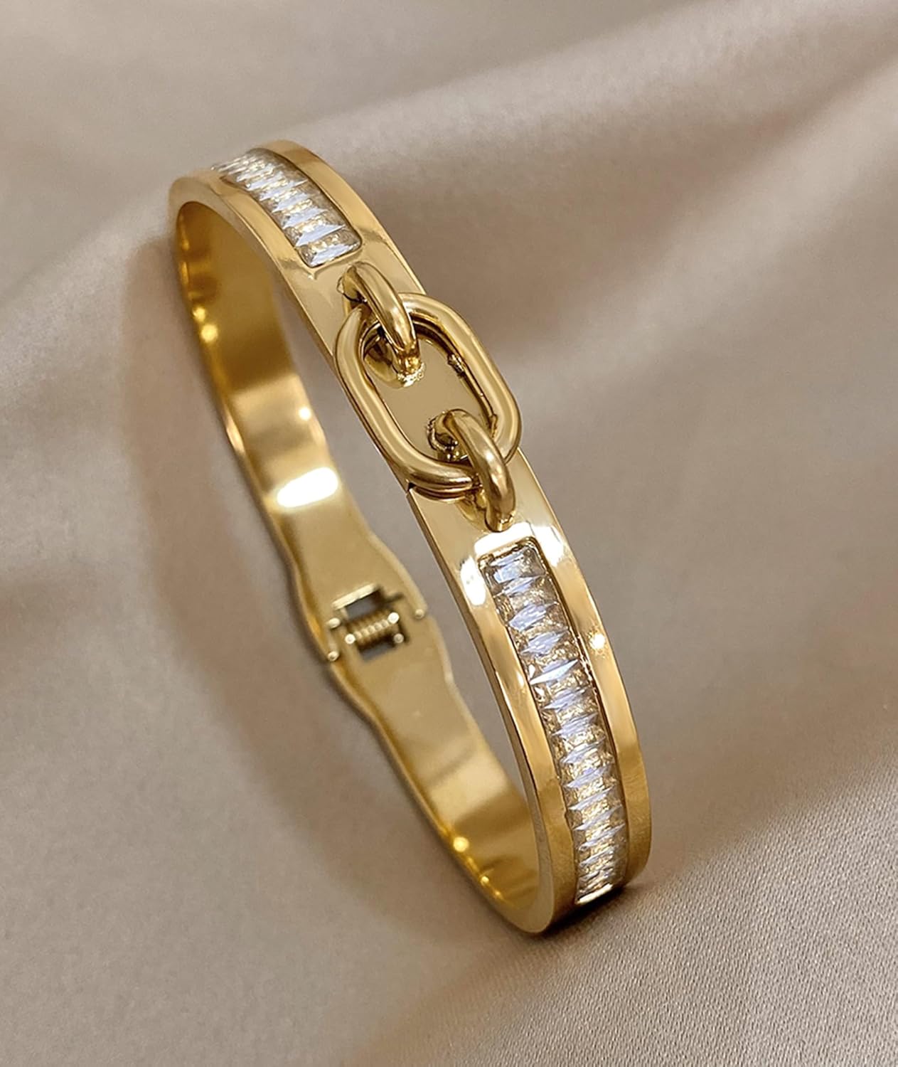 hotoo Cubic Zirconia Inlaid Gold Bracelets for Women Cuff Bangle Stackable Bracelet Christmas - Image 6