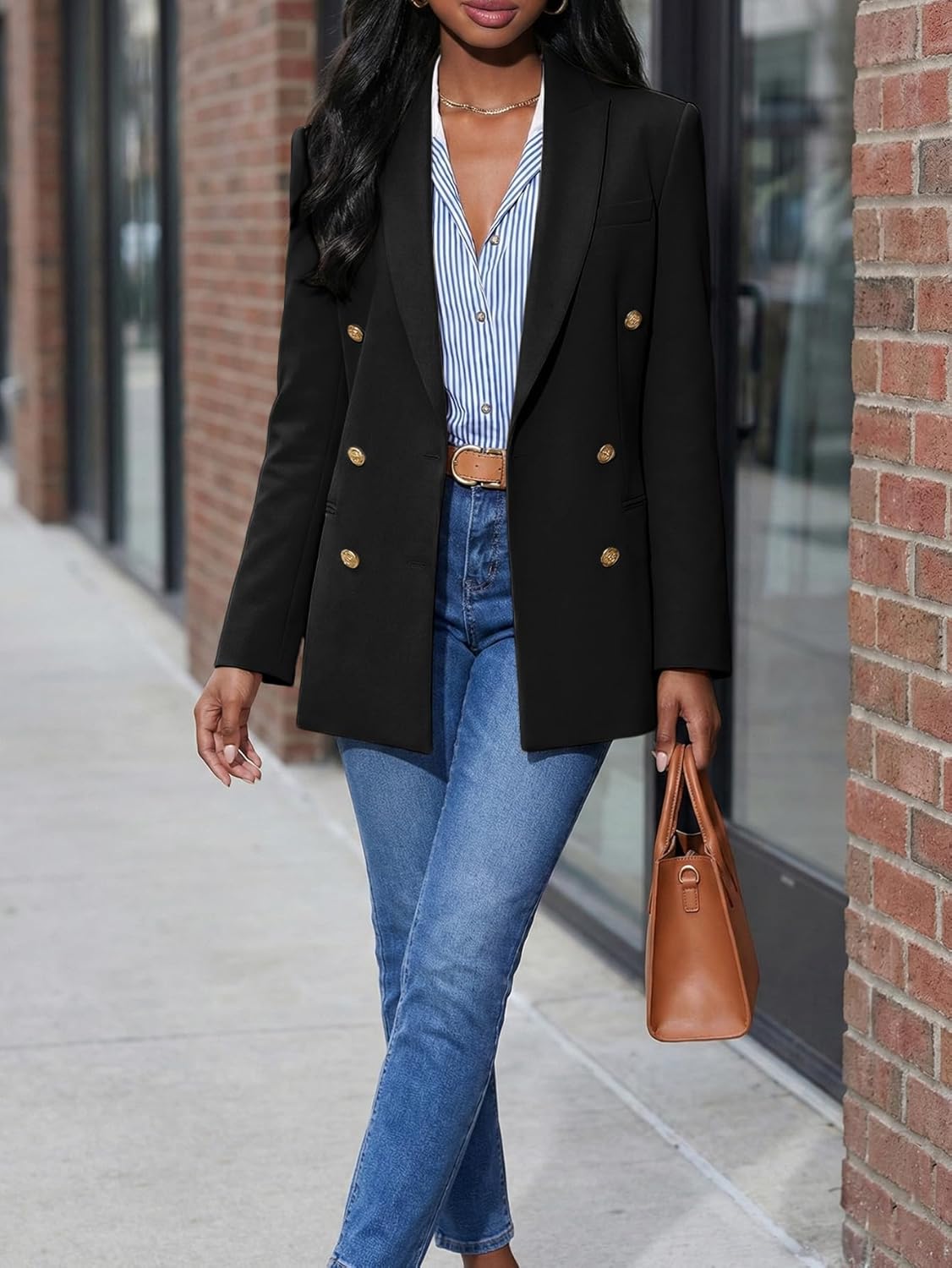 Mina Self 2026 Spring Women's Double Breasted Blazer - Open Front Full Lined Loose Work Office Jackets with Pockets