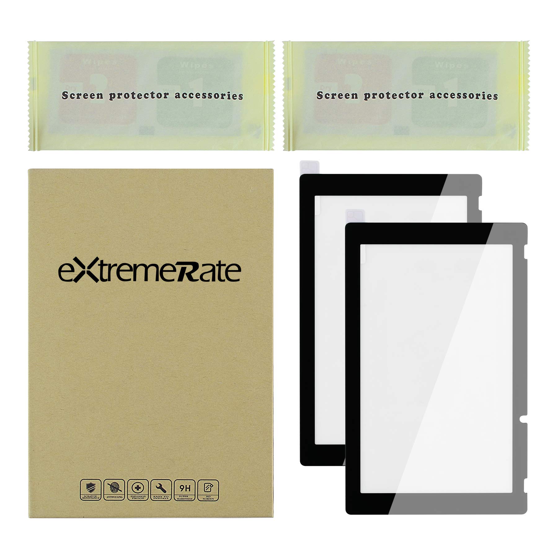 eXtremeRate Vetro Temperato per Nintendo Switch,2 Pezzi Pellicola Protezione Trasparente HD Chiaro,AntiGraffio,Anti-Impronta Digitale,Infrangibile,Senza Bolle-Nero