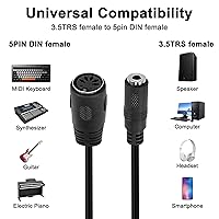 Vista 4 de MEIRIYFA Cable de audio DIN MIDI de 5 pines a TRS de 0.138 in, adaptador de cable de audio profesional TRS hembra a DIN hembra de 5 pines