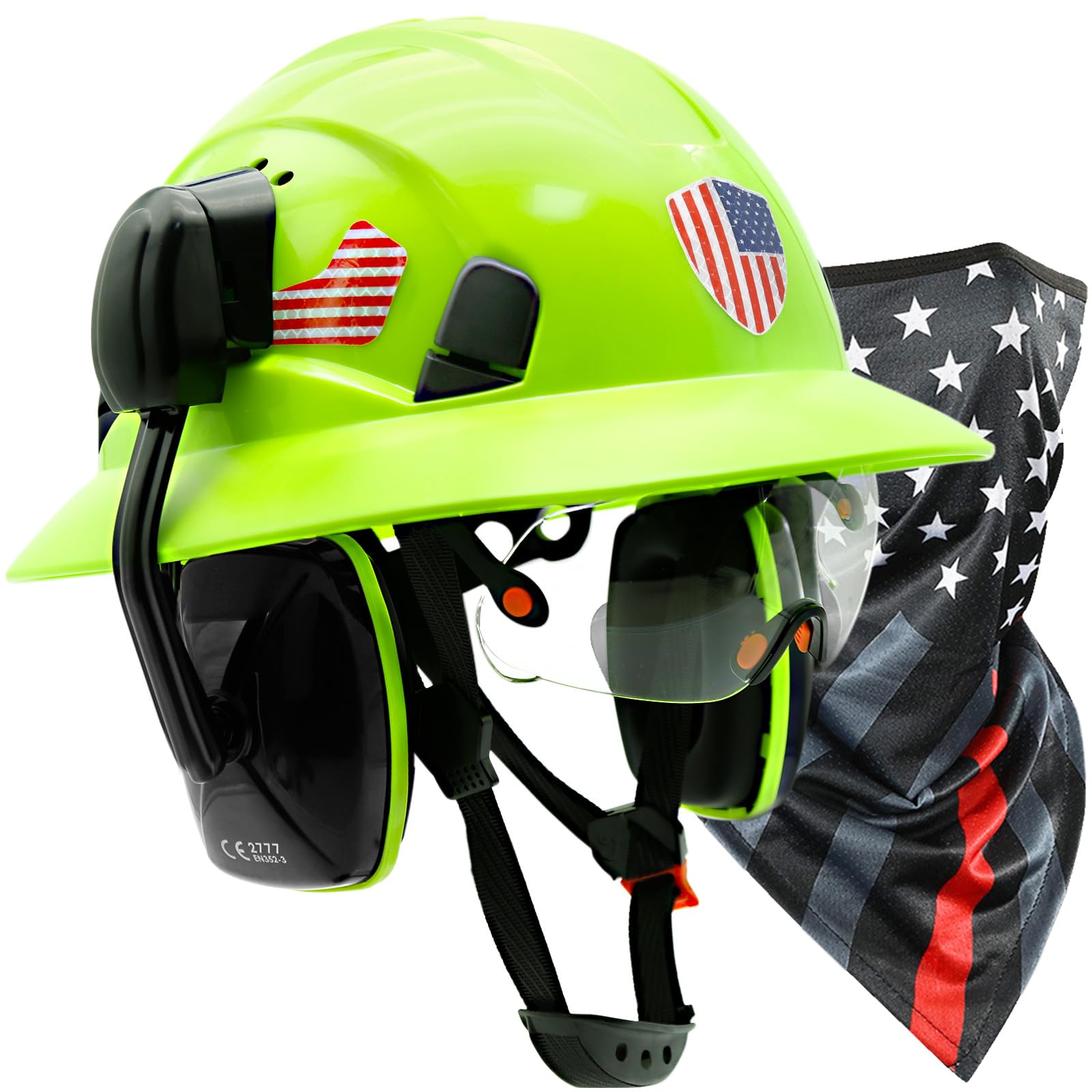 Full Brim Hard Hats Construction OSHA Approved with Visor and Ear Protection - Construction Worker Hat with Neck Gaiter,Construction Safety Helmet with Chin Strap Hearing Protection for Men