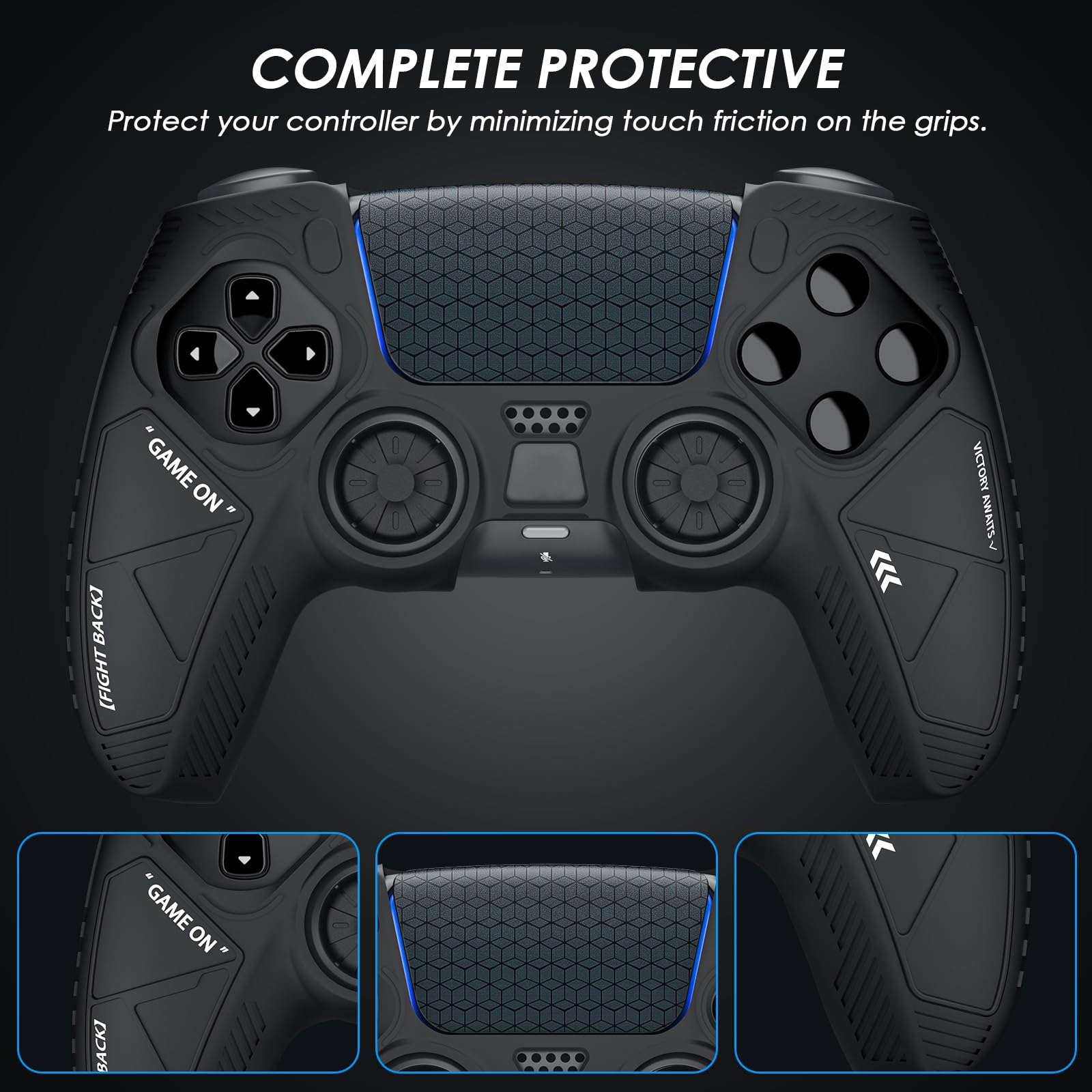 2 pcs Anti Slip Cover Skin for PS5 Controller,JORREP Housse antidérapante en Silicone pour Manette PS5 avec emplacements pour Les Pouces, Autocollants pour pavé Tactile,Noir