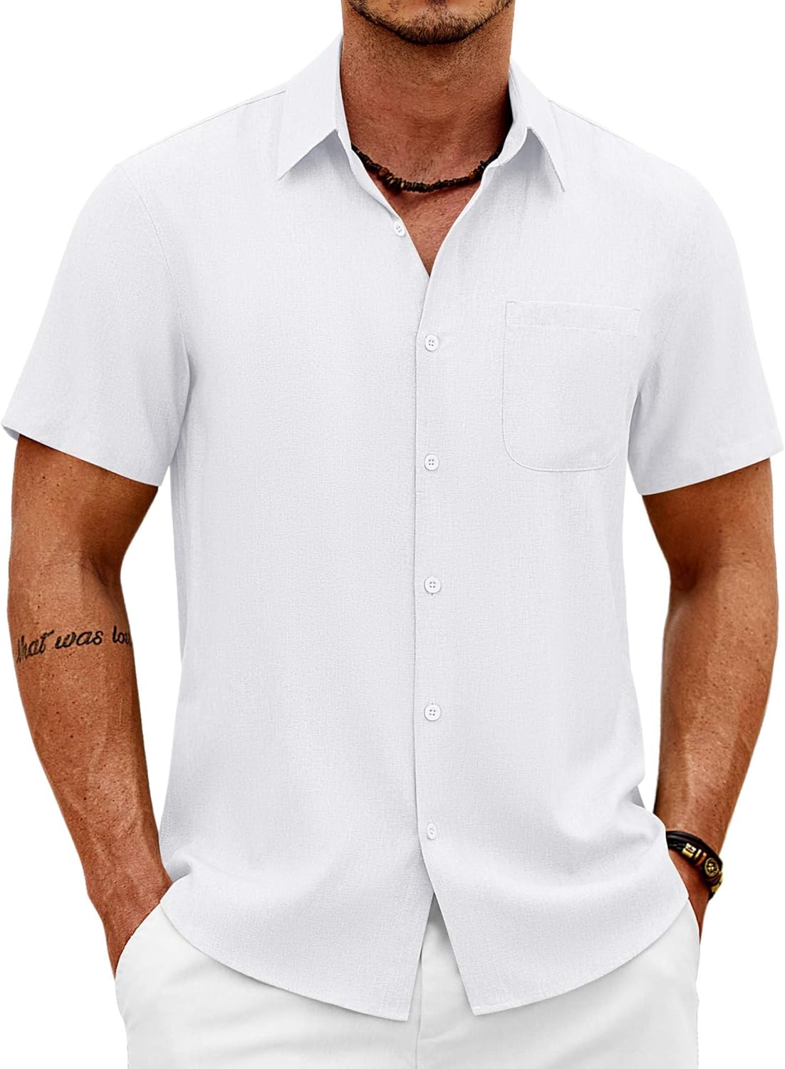 COOFANDY Mens Button Down Shirt Short Sleeve Casual Shirts Summer Beach Wedding Linen Shirt with Pocket