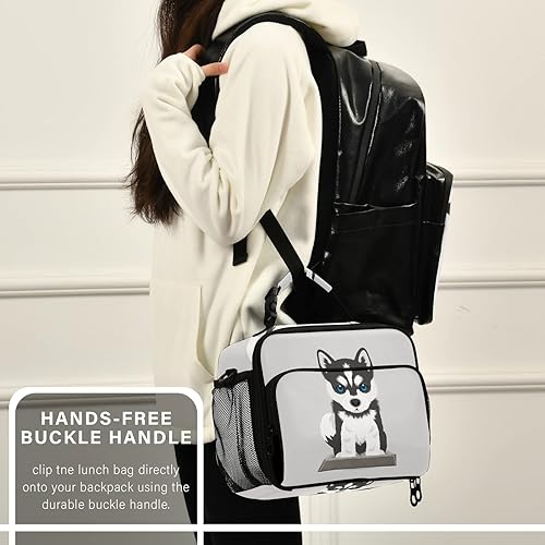 Miniatura 6 de Pfrewn Lonchera para perros para niños y adultos, bolsa de almuerzo aislada para cachorros siberianos con correa para el hombro, bolsas de