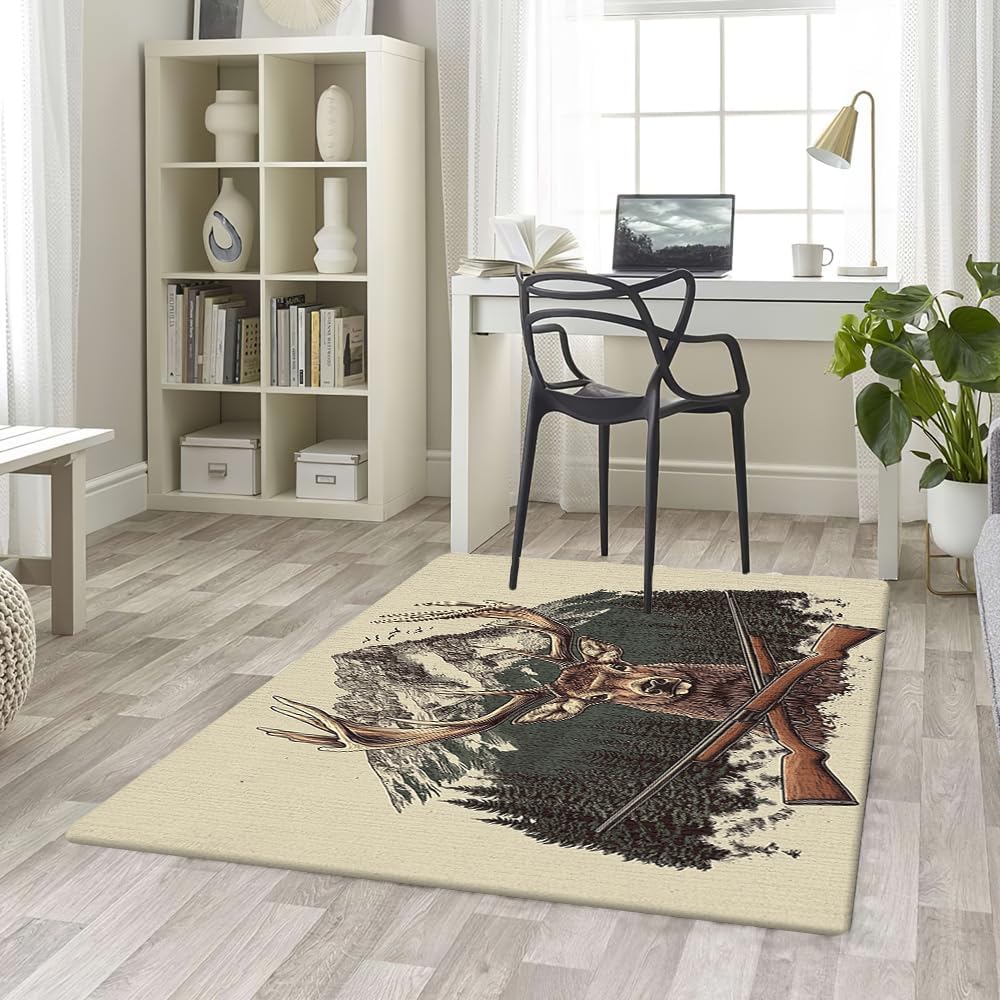 Custom Deer Hunting Rug, Wildlife Moutain Forest Deers Runner Rug, Camo Carpet Area Rug Ultra Soft for Boys Room Decor Living Room Farmhouse Mat for Entryway Indoor Outdoor (DEER-DS01)