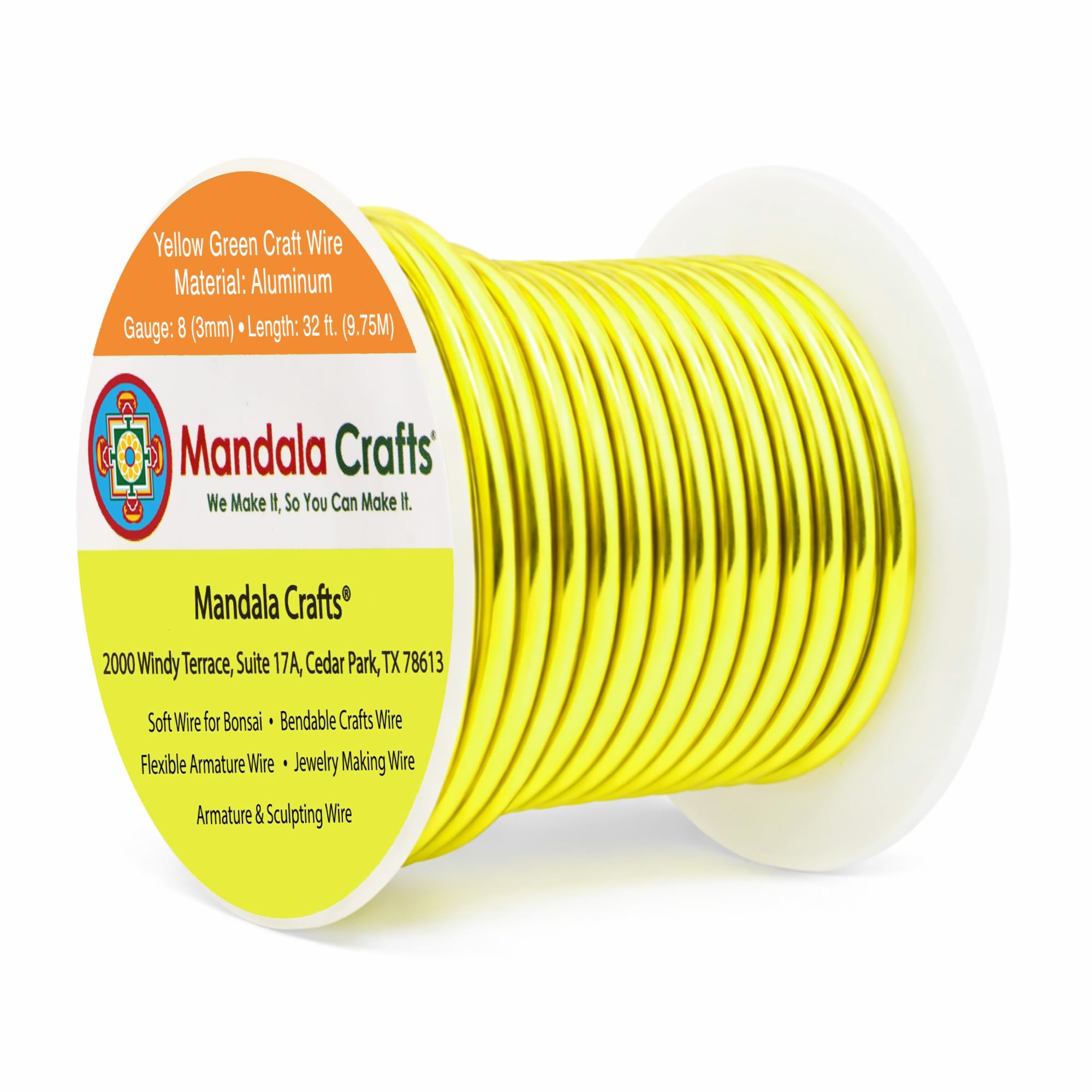 Mandala Crafts 8 Gauge Yellow Green Anodized Aluminum Craft Wire, 32 FT