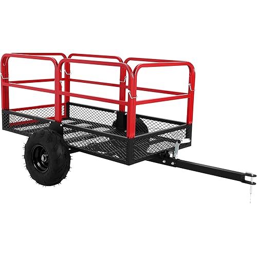 1500 Lbs Heavy Duty ATV Trailer, Tow Behind Lawn Dump Cart, 22 Cu.Ft. Steel Garden Utility Trailers, Yard Wagon Cart with 2 Wheels for Lawn Mower Tractor ATV UTV, Black and Red
