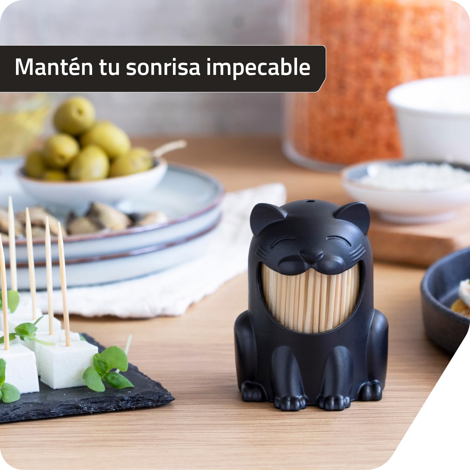 PELEG DESIGN Pickitty Dispensador de Palillos – Porta Palillos de Dientes con Forma de Gato, Decoración de Mesa Divertida, Regalo Original de Cocina y Accesorio para Fiestas