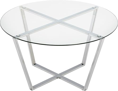 Miniatura 33 de Mango Steam Mesa de centro redonda de cristal de metro para sala de estar y comedor, parte superior transparente/base negra Vidrio transparente y