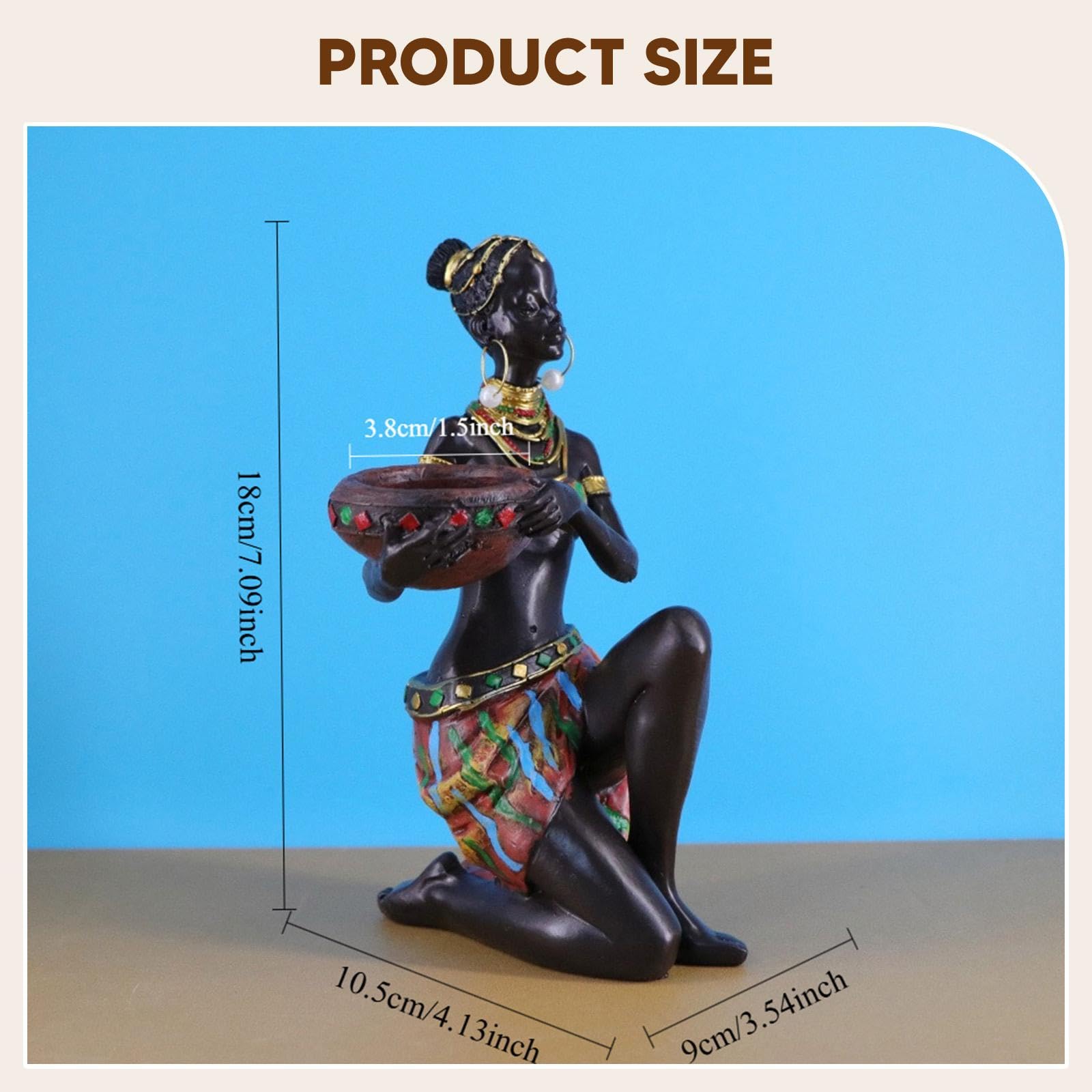 Figurina Mujer Africana Adorno Mesa Centro Figura Arte Tribal Soporte Vela Escultura de Resina Adecuada para Regalo Decoración Hogar Oficina Dormitori, Falda Marrón, Individual