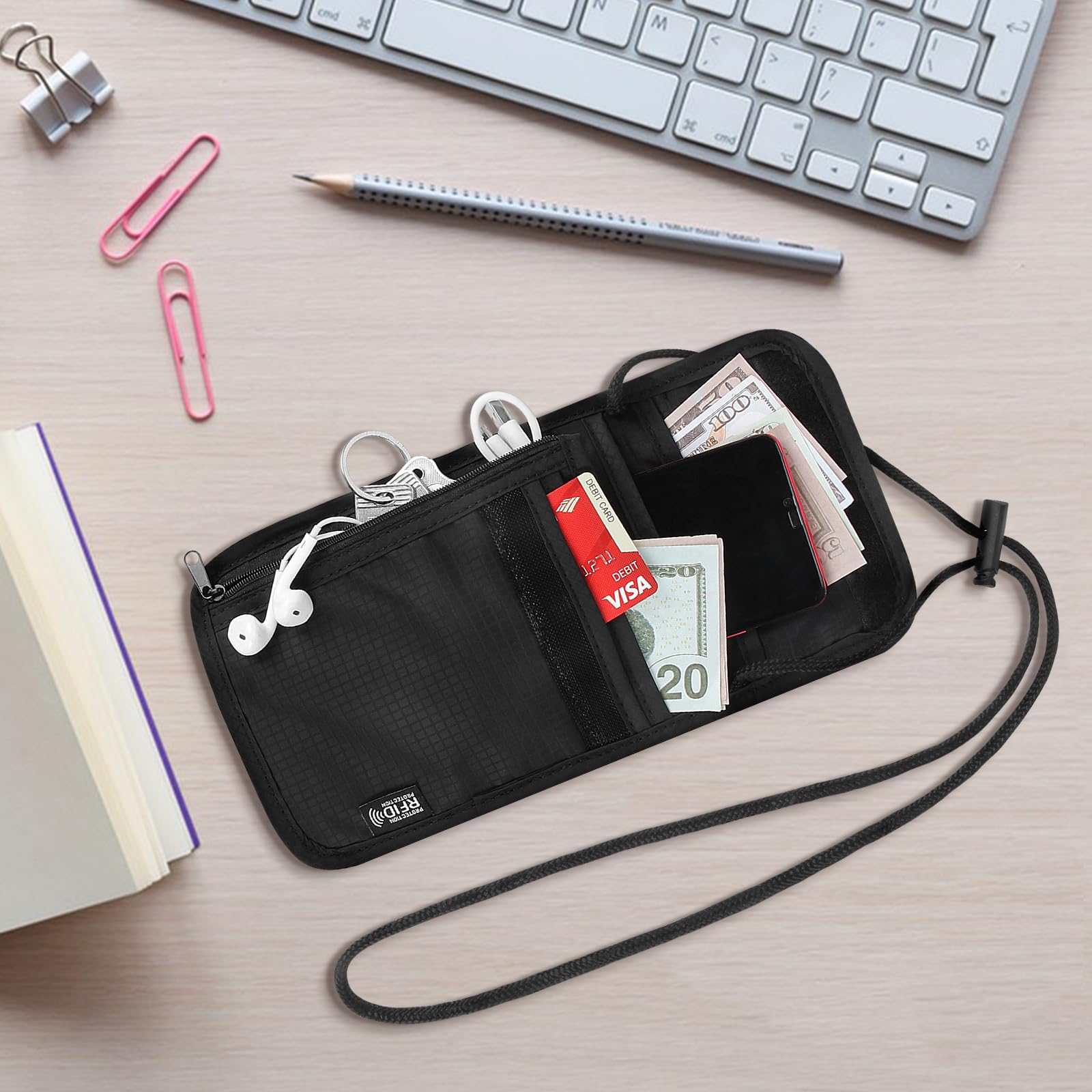 Likesing Familienpass-Halter, Brusttasche, RFID-blockierend, Sicherheit, leicht, Cross-Body-Pass, Reisebrieftasche, schmaler Hals, Geschenke für Damen und Herren