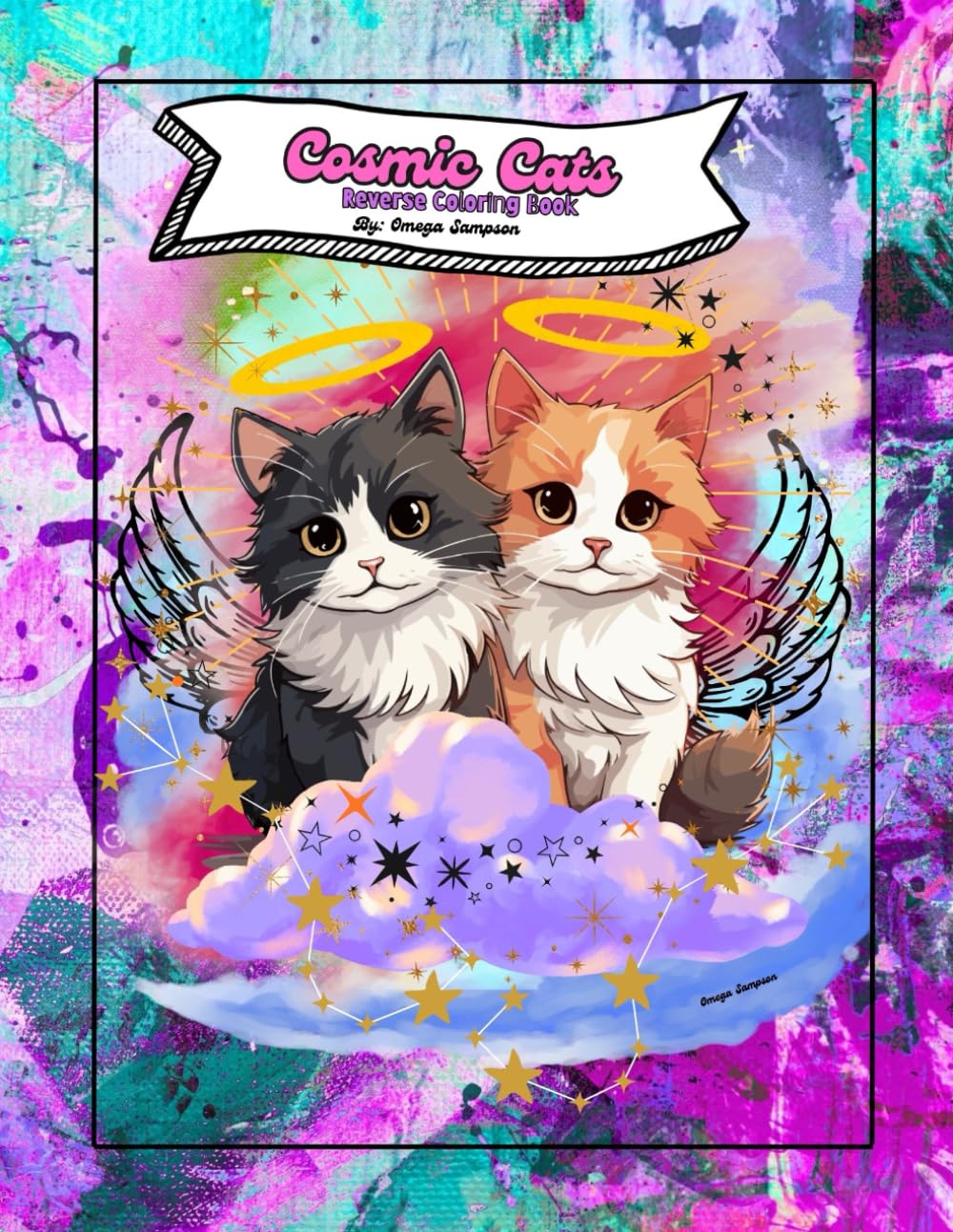 Cosmic Cats Reverse Coloring Book: 24 Pages Printable Wall Art Sketch Doodle Activity