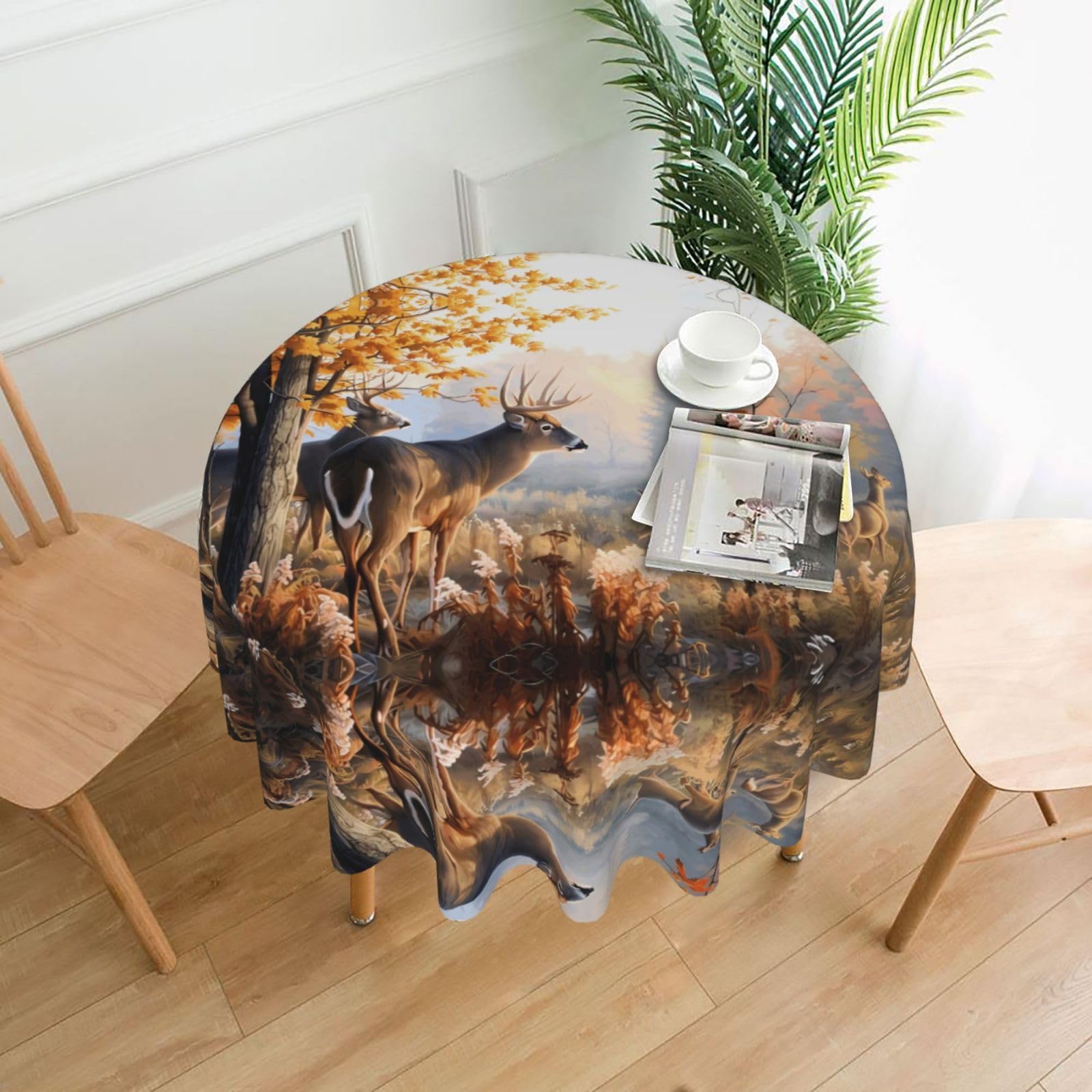 YYHWHJDE Deer Art Prints Round Decorative Tablecloth 60in - High-Grade Polyester Throw for Elegant Dining & Festive Gatherings