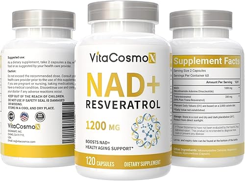 Miniatura 4 de Suplemento NAD+ 1,200 mg por porción, 120 cápsulas (dinucleótido de nicotinamida y adenina) - 60 porciones, sin gluten, vegano