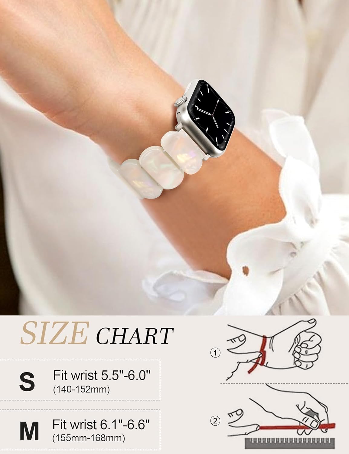 Resin Stretchy Watch Bands Women Compatible with Apple Watch 42mm(S3/2/1) 44mm 45mm 46mm 49mm Tortoise Light Bracelet Beaded Elastic Strap iWatch Series11/10/9/8/7/6/5/4/3/2/1/SE/Ultra (S) - Image 3