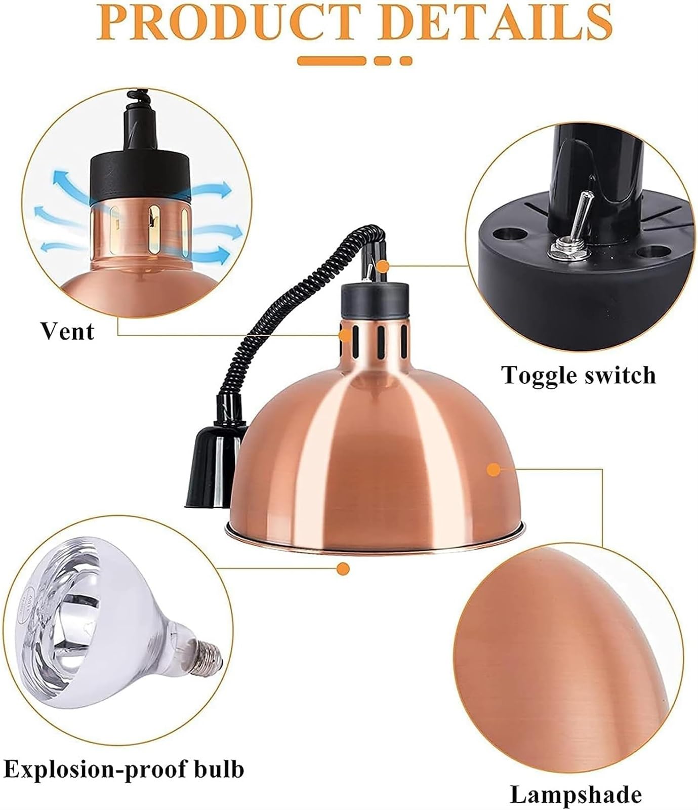 Lampa grzewcza do żywności, komercyjne lampy grzewcze do żywności, chowana lampa grzewcza do żywności (kolor: Stal nierdzewna)