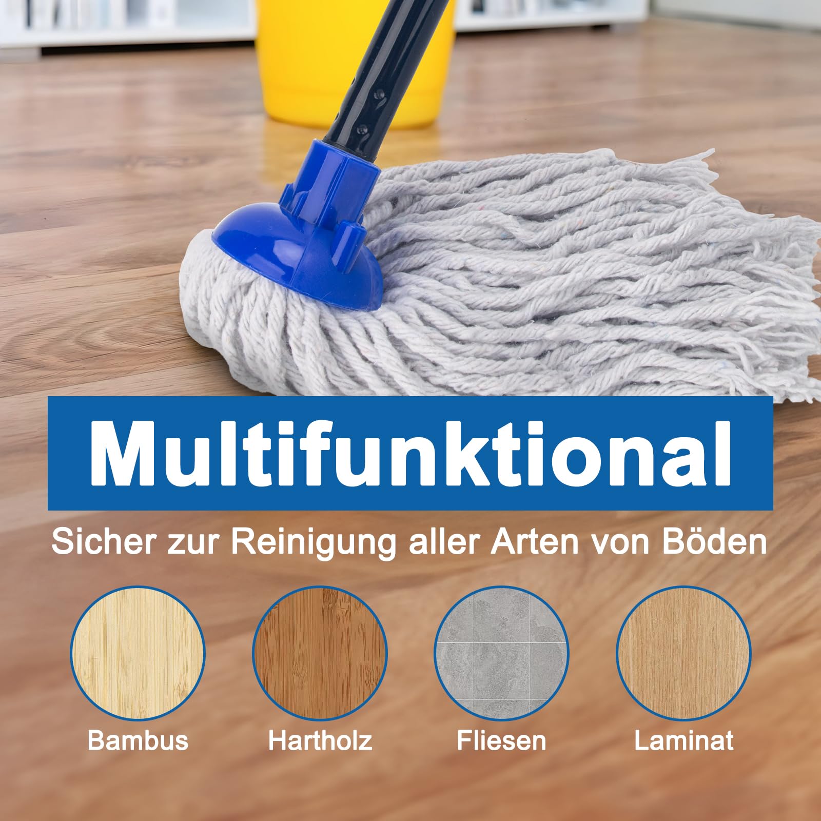 KeFanta Balai-serpillère avec 2 têtes de Rechange en Coton, Manche en métal de 144 cm et Recharge ; Balai-serpillère Efficace pour Un Usage Domestique, de Bureau et Commercial.