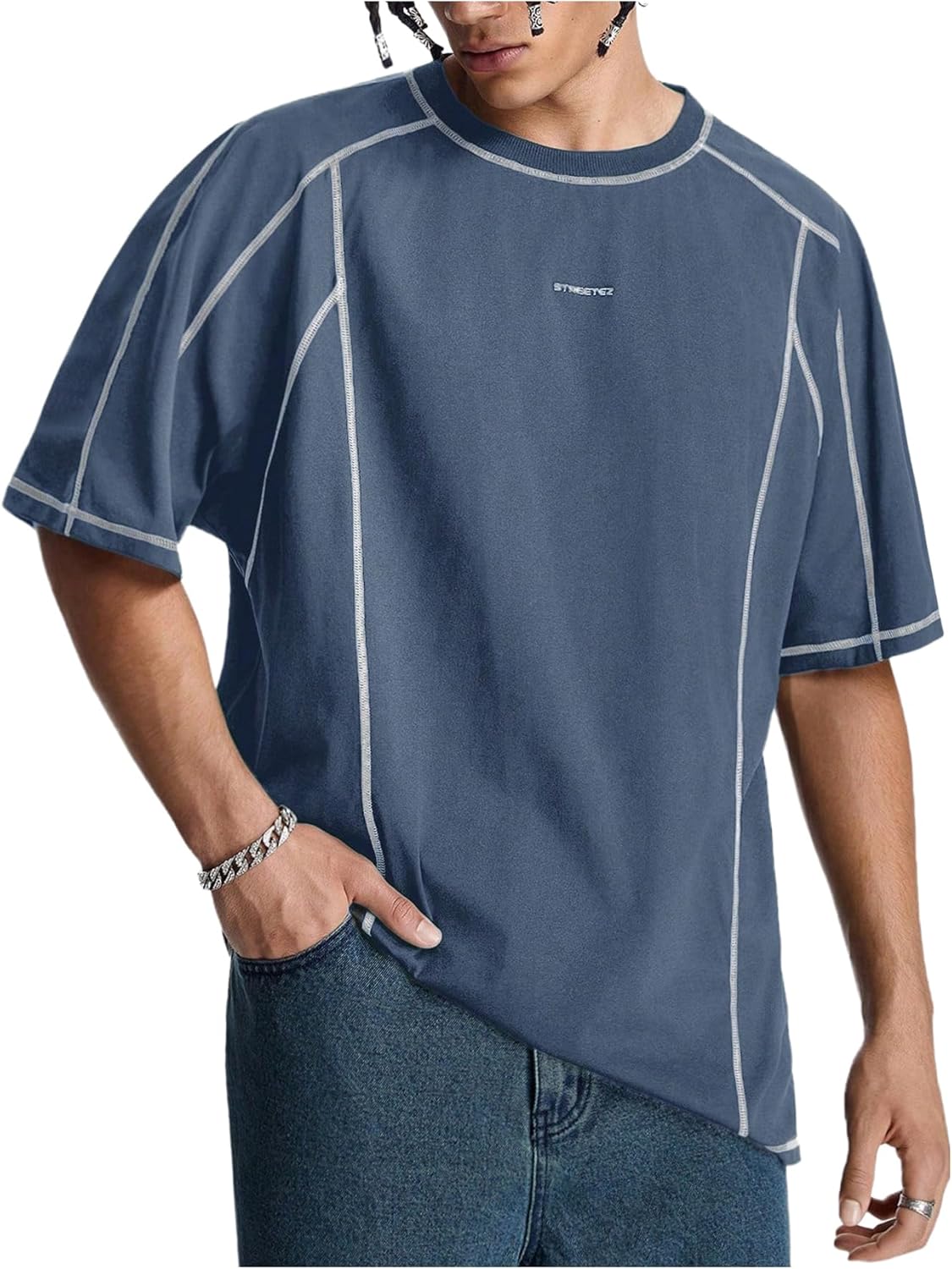 Men's Letter Print Oversized T-Shirts Y2k Short Sleeve Crew Neck Streetwear Tee Tops