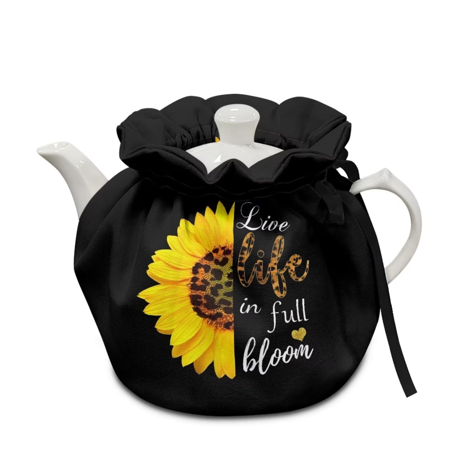 Poceacles Leopard Sunflower Print Teapot Cozy Cover Insulated Teapot Dust Cover Washable Heat Resustant Kettle Cover for Teapots Breakfast Pot Decorations for Kitchen Home Tabletop