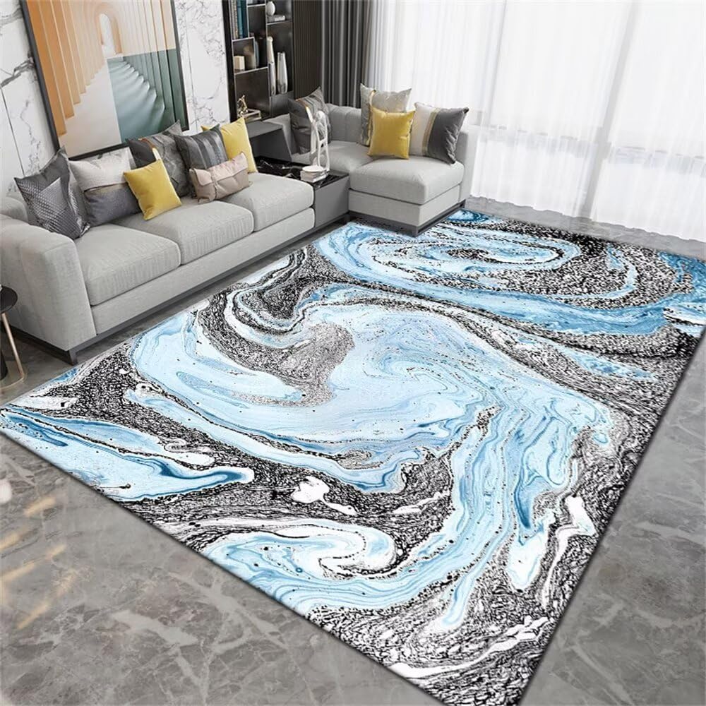 Grand tapis gris noir moderne et tapis bleu abstrait antiacarien