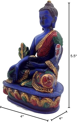 Miniatura 5 de Buda de la medicina. Estatua de escultura de Buda pintada a mano multicolor azul de 5.5 pulgadas de alto para la paz y la relajación.