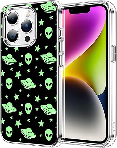 Compatible con iPhone 15 Pro Max, misterioso alienígena OVNI elegante y duradera protección de cuerpo completo de TPU para niñas, niños y mujeres