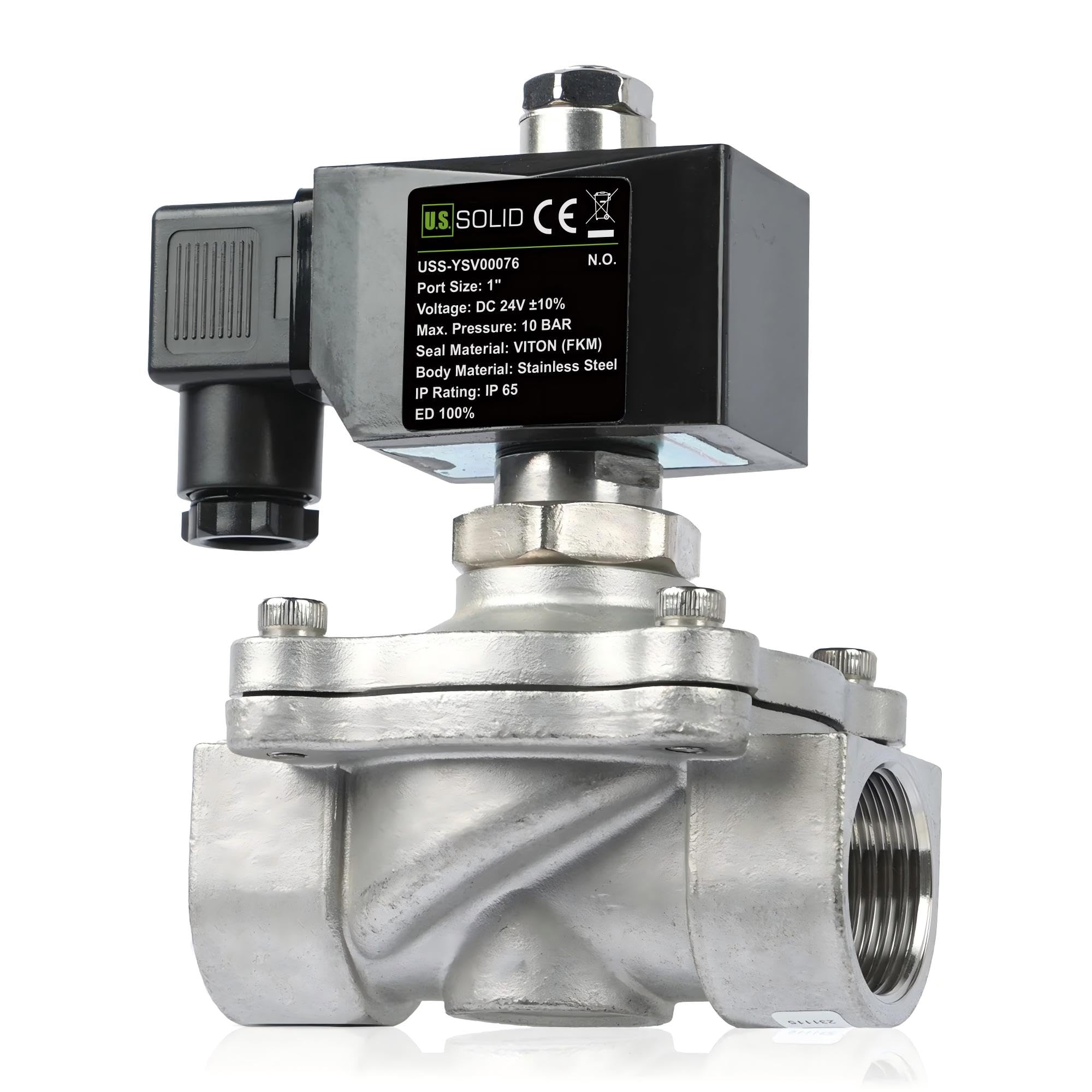 U.S. Solid Electroválvula acero inoxidable G 1 pulgada 24 V CC normalmente abierta 10 bar, válvula eléctrica para agua, aire, diésel, queroseno, gasolina