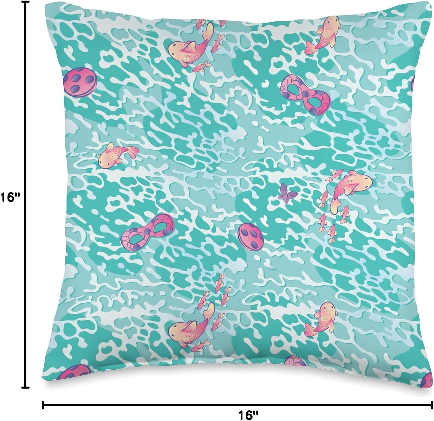 Miraculous Ladybug Aqua Summer Fish Green Throw Pillow, 16x16, Multicolor