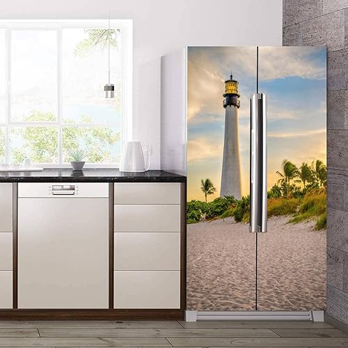 Miniatura 3 de Juego de envolturas de vinilo autoadhesivas para nevera con diseño de Cape Florida Lighthouse Bill Baggs State Park Florida, mural extraíble para la