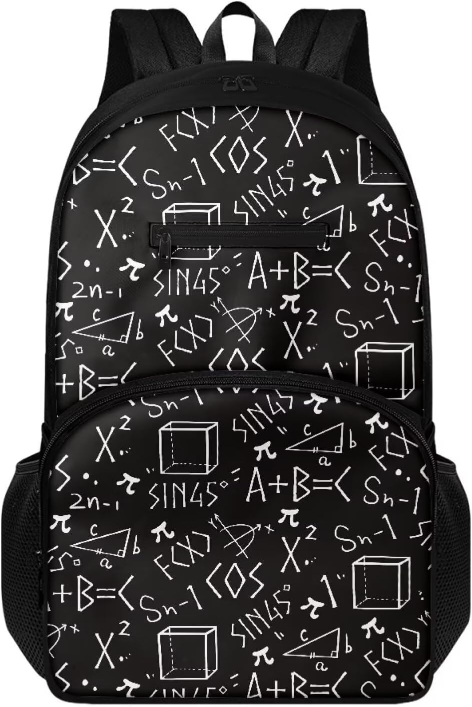 Backpack for Boys Girls, Durable Polyester School Bag, 16.9 In Lightweight Design, Multiple Compartments, Side Mesh Pockets for School Travel & Sports Activities, Creative Math Text Print