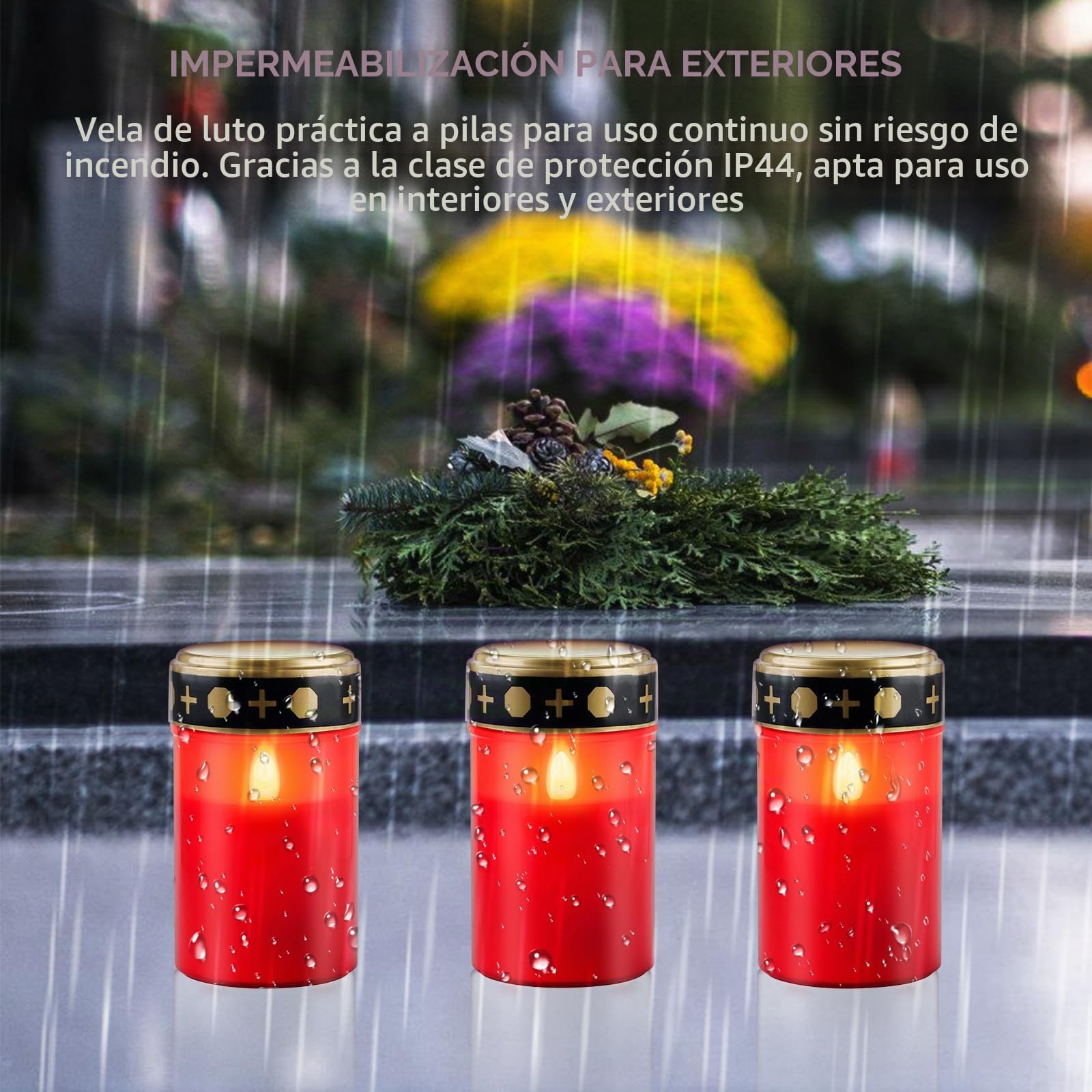 Juego de 6 Velas LED para Tumba Exterior, Vela para Cementerios, Luces Funerarias, Lámpara para Tumbas, Vela Led Efecto Llama, 6 Meses de Duración, Funciona con Pilas (pilas no incluidas)