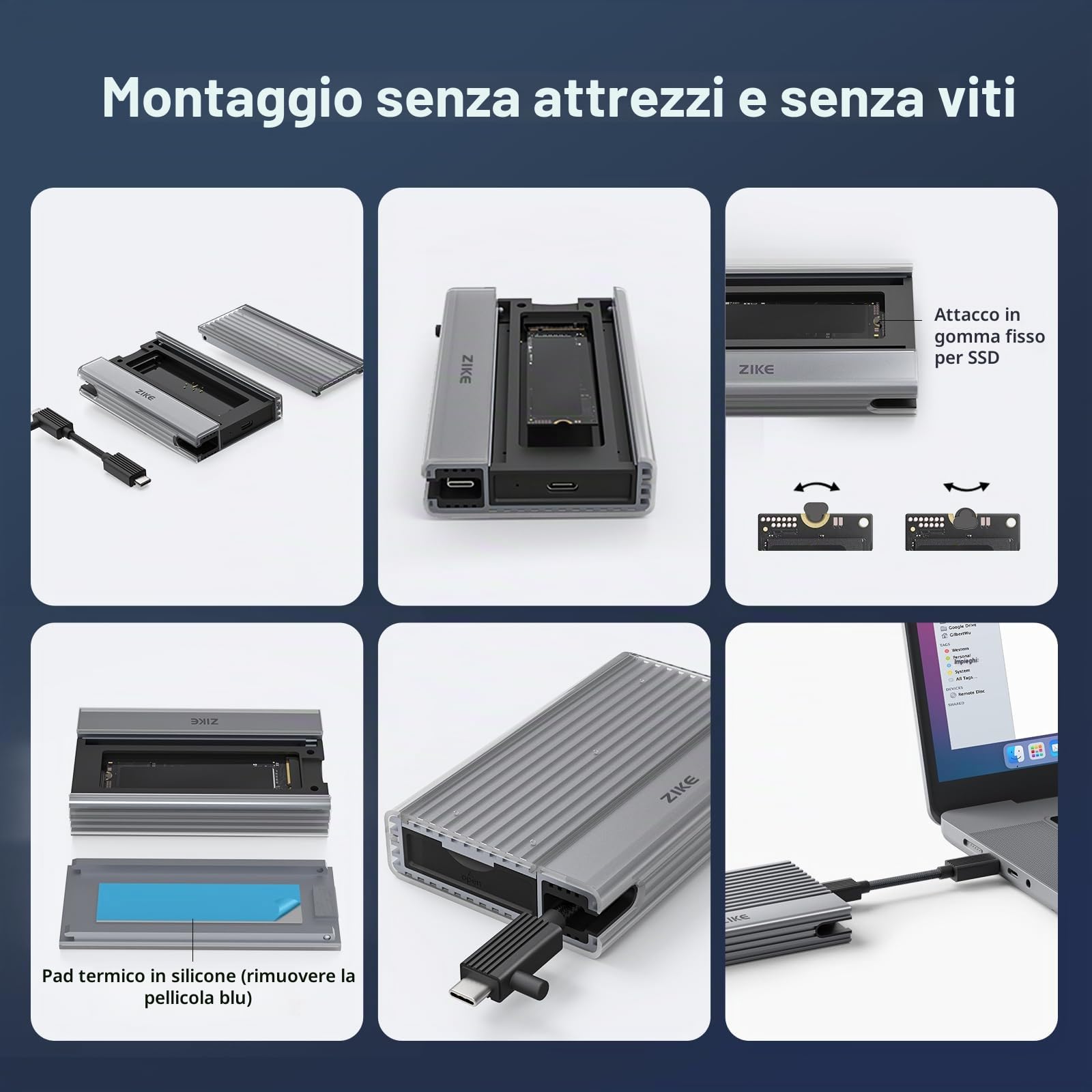 ZIKE Alloggiamento SSD da 40 Gbps M.2 NVMe USB4 fino a 3811 MB/s in alluminio Z666, compatibile con Thunderbolt4 M.2 M-Key 2280, USB4 USB3.2 Gen2/Gen1 PCI-E Gen 4x4