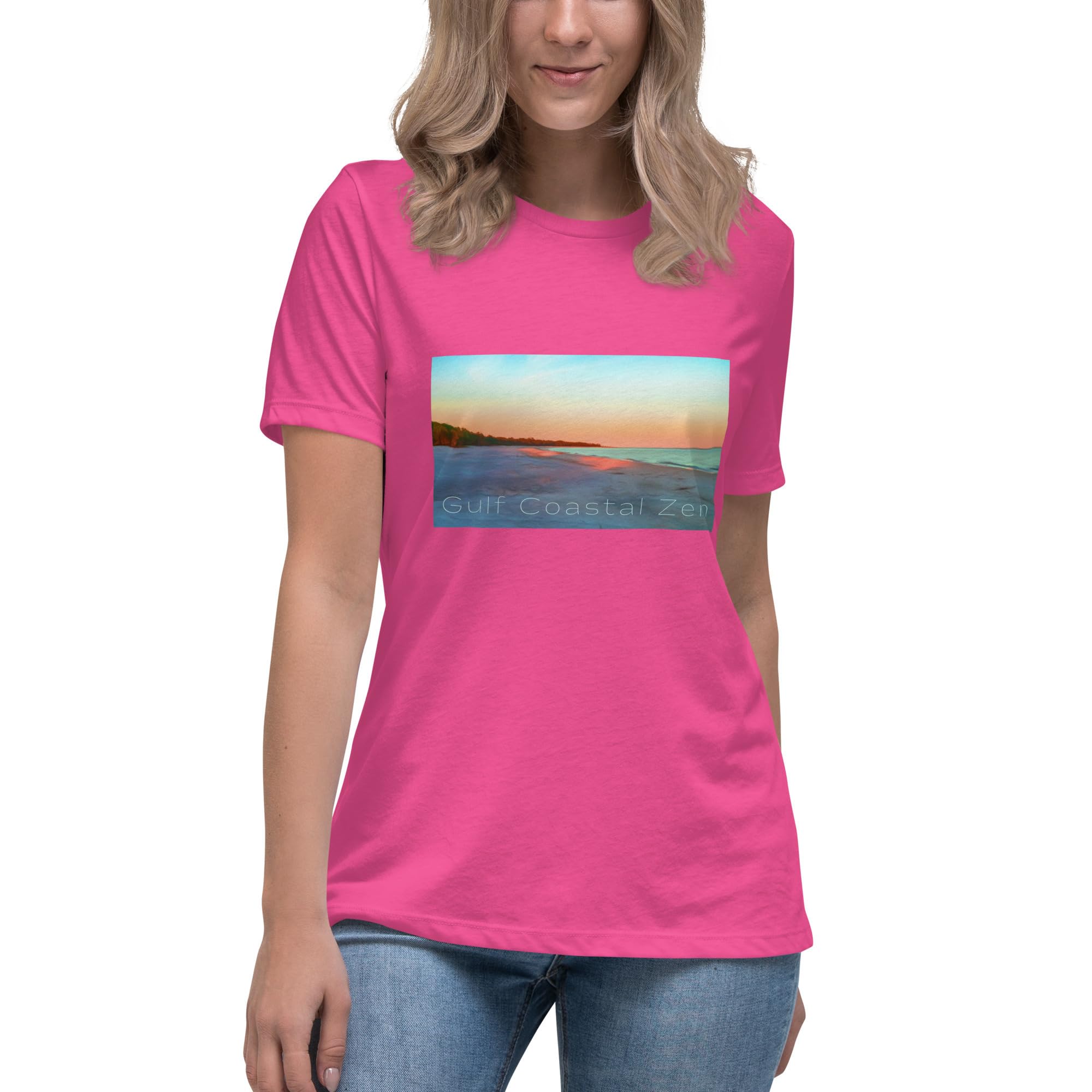GenericGulf Coastal Zen Carrabelle Beach Women's Relaxed Short Sleeve, Adult T-Shirt Berry L