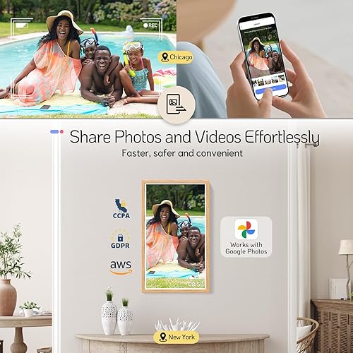 Miniatura 2 de NexFoto Marco de fotos digital grande de 32 pulgadas, FHD 1920 x 1080, marco de fotos digital WiFi de 64 GB, añade fotos de Google Photos, carga