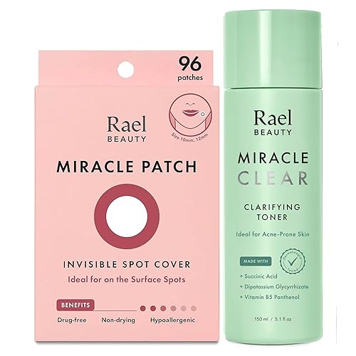 Rael Miracle Bundle - Cubierta invisible para manchas (96 unidades), tóner aclarante transparente Miracle (5.1 onzas líquidas)