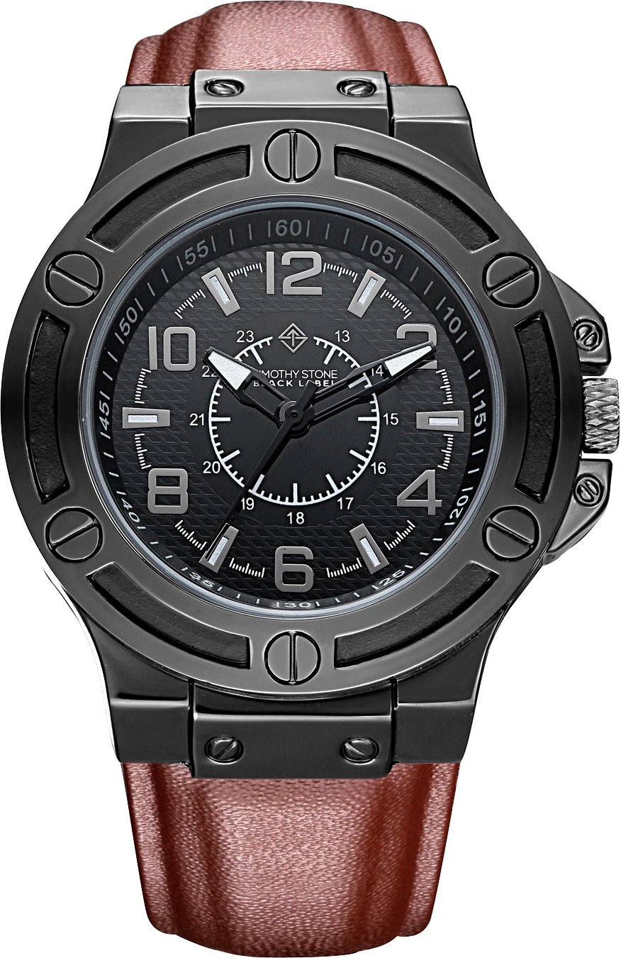 Timothy Stone Mens Watches Sporty Brown Leather Band Quartz Analog Wrist Watch for Men