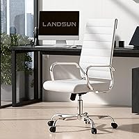 Vista 2 de LANDSUN Home Office Chair Ribbed Leather High Back Executive Swivel Computer Desk Chairs with Wheels and Armrests Soft Padded Adjustable Height