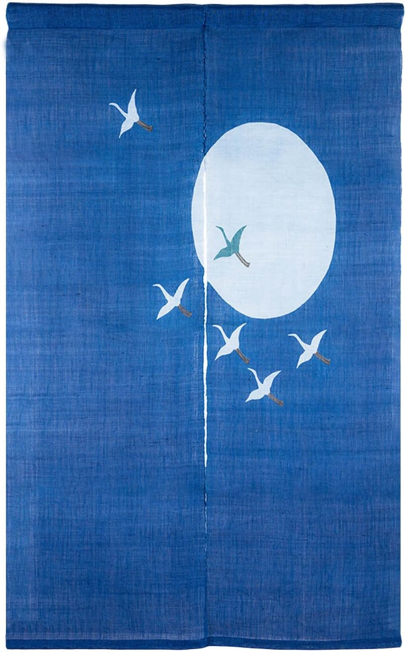 100% Hand-woven Linen Natural Noren Japanese Curtain - Flying Crane